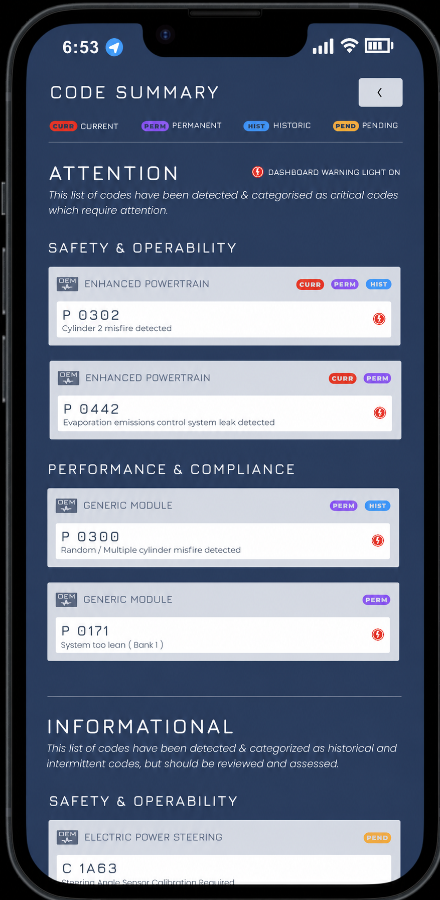 CarDr UK diagnostic code summary